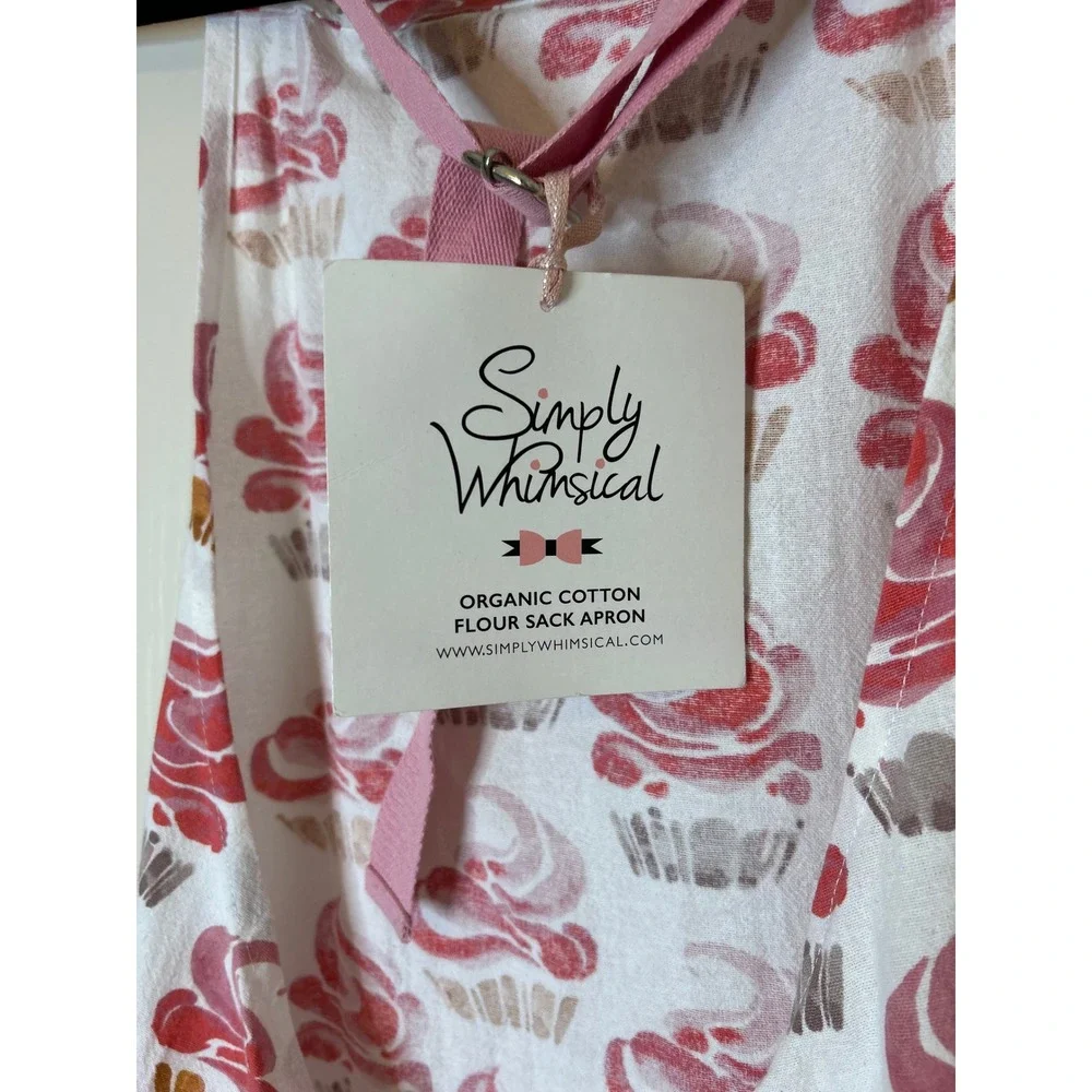NWT Simply Whimsical Organic Cotton Flour Sack Apron Pink Cupcake Print GOTS New